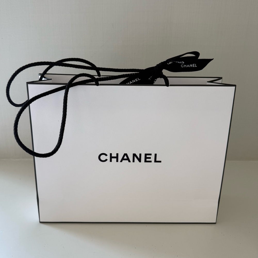 White Black Logo Chanel Small Gift Bag Shopping Bag Chanel Black Logo Ribbon